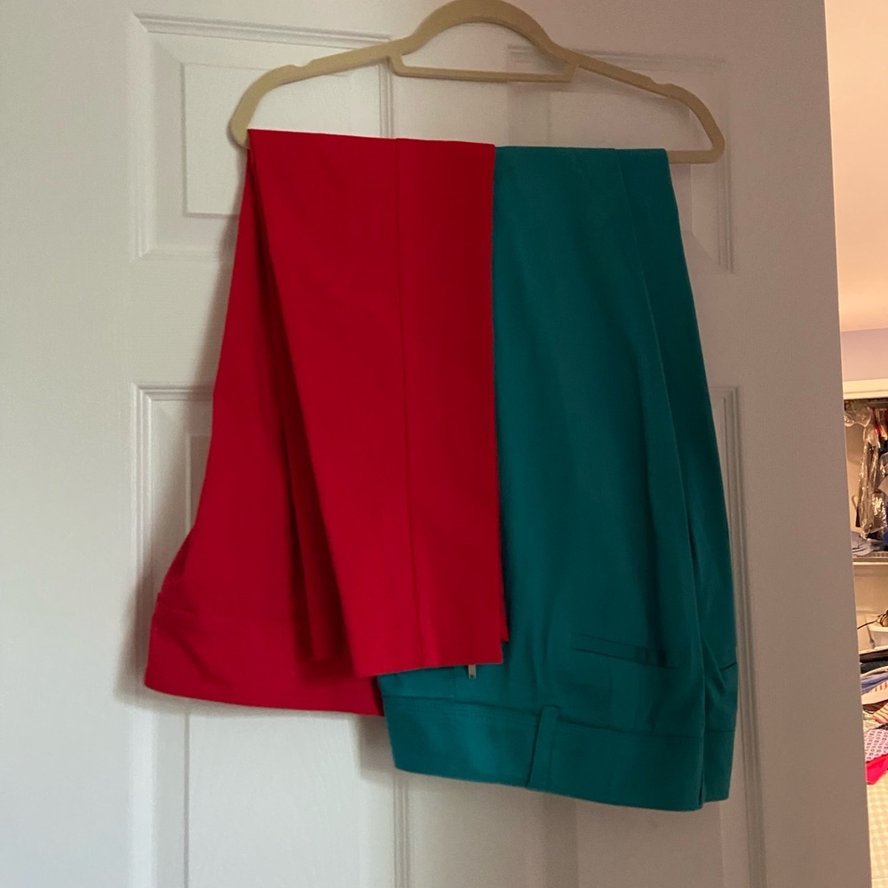 Red slacks, size 6 and green lightweight slacks, size 8